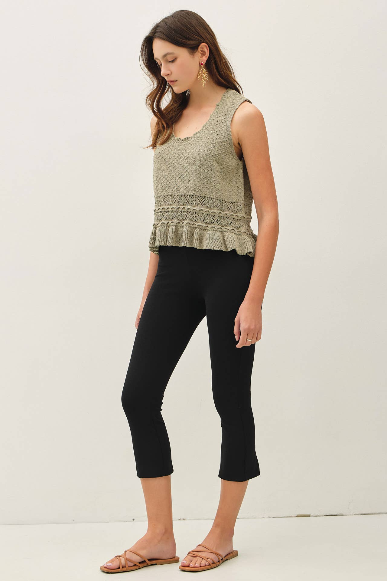 RUFFLED CROCHET TEXTURED KNIT TOP